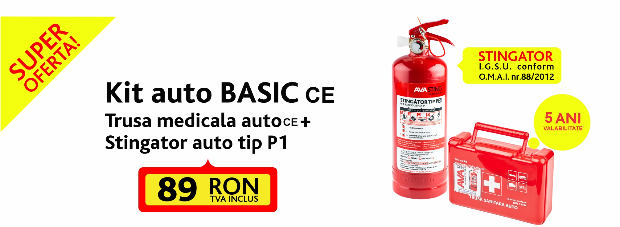 Kit auto Basic - Stingator auto P1 + Trusa sanitara auto