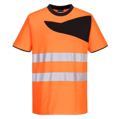 Tricou reflectorizant slim fit cu protectie UV HiVis PW213 Portwest-Portocaliu/Negru-L