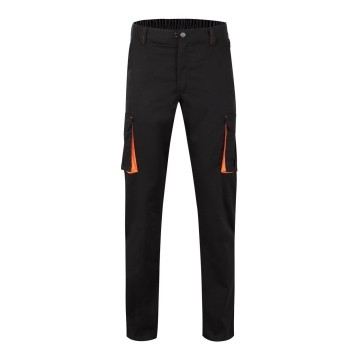 Pantaloni de lucru  slim fit Stretch inisex bicolori 103024S Velilla -Black/Orange - 00/16-34