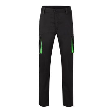 Pantaloni de lucru  slim fit Stretch inisex bicolori 103024S Velilla -Black/Lime Green - 00/25-34