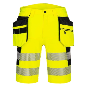 Pantaloni de lucru scurti elastici reflectorizanti  Hi-Vis DX446 Portwest-Galben / Negru-38 - S - 30 inch