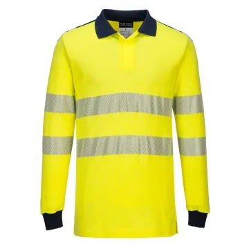 Tricou polo reflectorizant rezistent la flacara FR702 Portwest-Galben/Navy-S