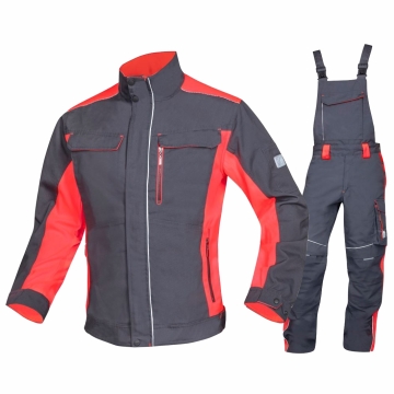 Costum salopeta cu pieptar Neon gri/rosu H6403/H6405 Ardon