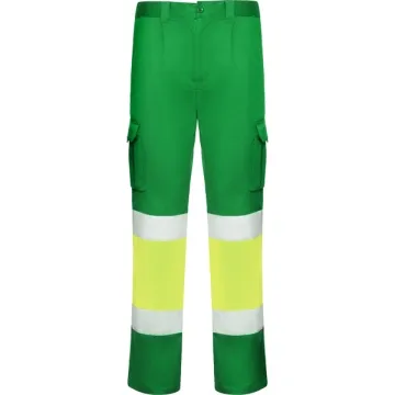 Pantaloni stretch înaltă vizibilitate bărbați - VERDE GRĂDINĂ/GALBEN FLUOR