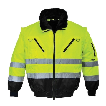 Jacheta de protectie 3 in 1 HiVis Pilot PJ50 Portwest, prevazuta cu banda reflectorizanta pentru cresterea vizibilitatii echipament de protectie a muncii reflectorizant ava sting Piatra Neamt
