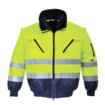 Jacheta de protectie 3 in 1 HiVis Pilot PJ50 Portwest, prevazuta cu banda reflectorizanta pentru cresterea vizibilitatii echipament de protectie a muncii reflectorizant ava sting Piatra Neamt