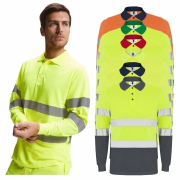 Tricou polo barbati maneca lunga reflectorizant poliester 170 grame POLARIS 9306 ROLY