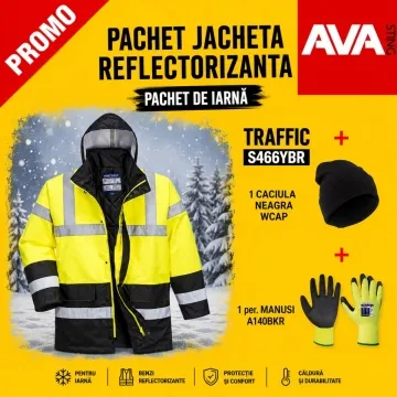 Pachet PROMO Jacheta iarna reflectorizanta TRAFFIC CONTRAST S466YBR + manusa iarna THERMAL GRIP A140BKR + caciula neagra iarna WCAP