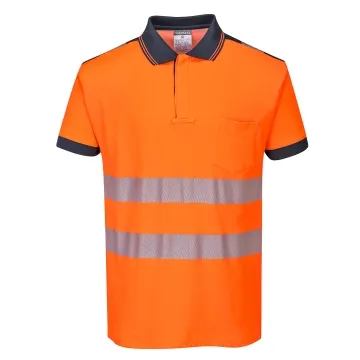 Tricou polo reflectorizant Hi-Vis Vision T180 Portwest-XS-Portocaliu/Navy