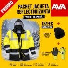Pachet PROMO Jacheta iarna reflectorizanta TRAFFIC CONTRAST S466YBR + manusa iarna THERMAL GRIP A140BKR + caciula neagra iarna WCAP