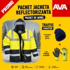Pachet PROMO Jacheta iarna reflectorizanta TRAFFIC CONTRAST S466YER + manusa iarna THERMAL GRIP A140BKR + caciula navy iarna WCAP