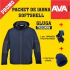 Pachet PROMO Jacheta de iarna softshell gluga TK53NAV + manusa TOUCHSCREEN GL16BKR + caciula iarna WCAP