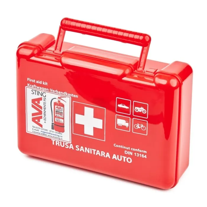 Kit auto Standard CE - Stingator auto P1 + trusa sanitara auto Prima+ 2 triunghiuri reflectorizante
