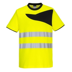Tricou reflectorizant slim fit cu protectie UV HiVis PW213 Portwest-Galben / Negru-XL