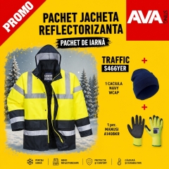 Pachet PROMO Jacheta iarna reflectorizanta TRAFFIC CONTRAST S466YER + manusa iarna THERMAL GRIP A140BKR + caciula navy iarna WCAP