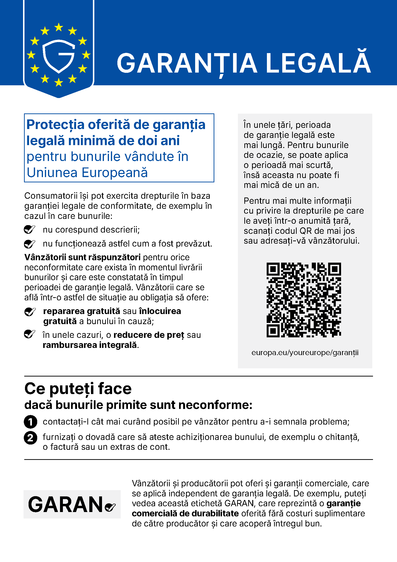 Garanția legală - notificarea armonizată a UE