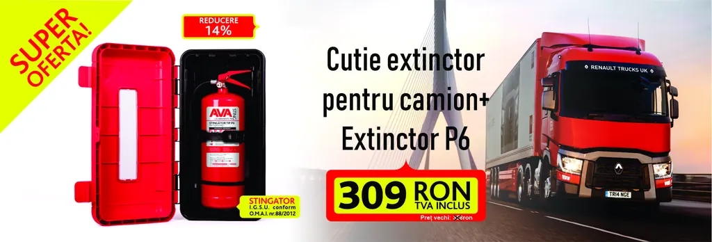 Cutie PVC stingator + Stingator de incendiu P6 pentru camion